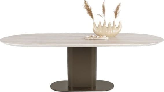 Brianto eetkamertafel 210 x 100 cm - keramiek blad Travertin - steel brown