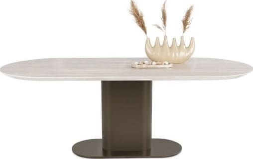 Brianto eetkamertafel 240 x 100 cm - keramiek blad Travertin - steel brown