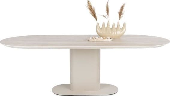 Brianto eetkamertafel 240 x 100 cm - keramiek blad Travertin - creme