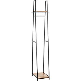 HAKU vrijstaande kapstok, totaal draagvermogen 15 kg, 2 legplanken, B 380 x D 400 x H 1660 mm, staal/hout, decor zwart/donker eiken