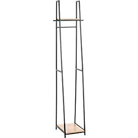 HAKU vrijstaande kapstok, totaal draagvermogen 15 kg, 2 legplanken, B 380 x D 400 x H 1660 mm, staal/hout, decor zwart/licht eiken