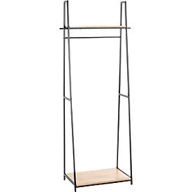 HAKU vrijstaande kapstok, totaal draagvermogen 15 kg, 2 legplanken, B 680 x D 400 x H 1660 mm, staal/hout, decor zwart/licht eiken