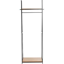 HAKU vrijstaande kapstok, totaal draagvermogen 15 kg, 2 legplanken, B 680 x D 400 x H 1660 mm, staal/hout, decor zwart/donker eiken