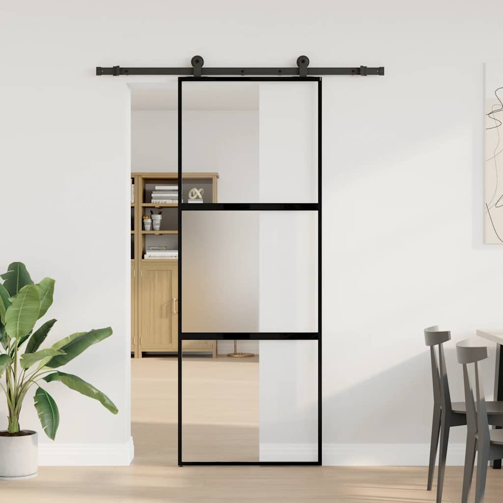 vidaXL Schuifdeur met beslag 76x205 cm gehard glas en aluminium