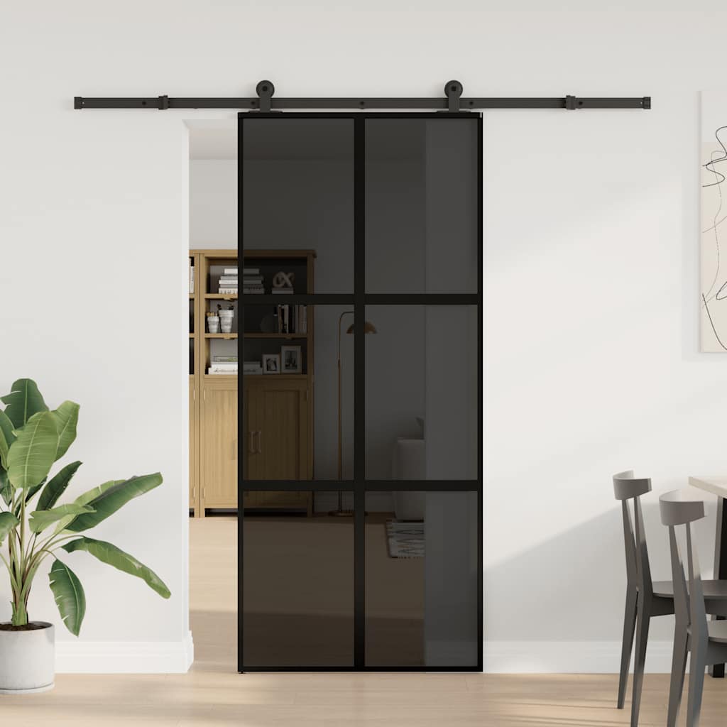 vidaXL Schuifdeur met beslag 90x205 cm gehard glas en aluminium
