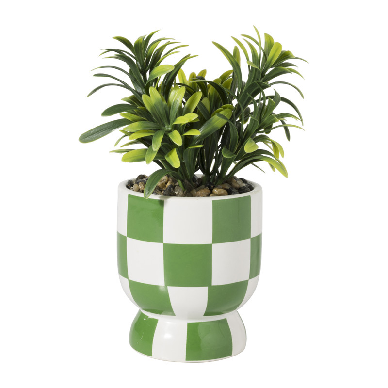 Xenos Kunstplantje geblokt - groen - ø8x17 cm