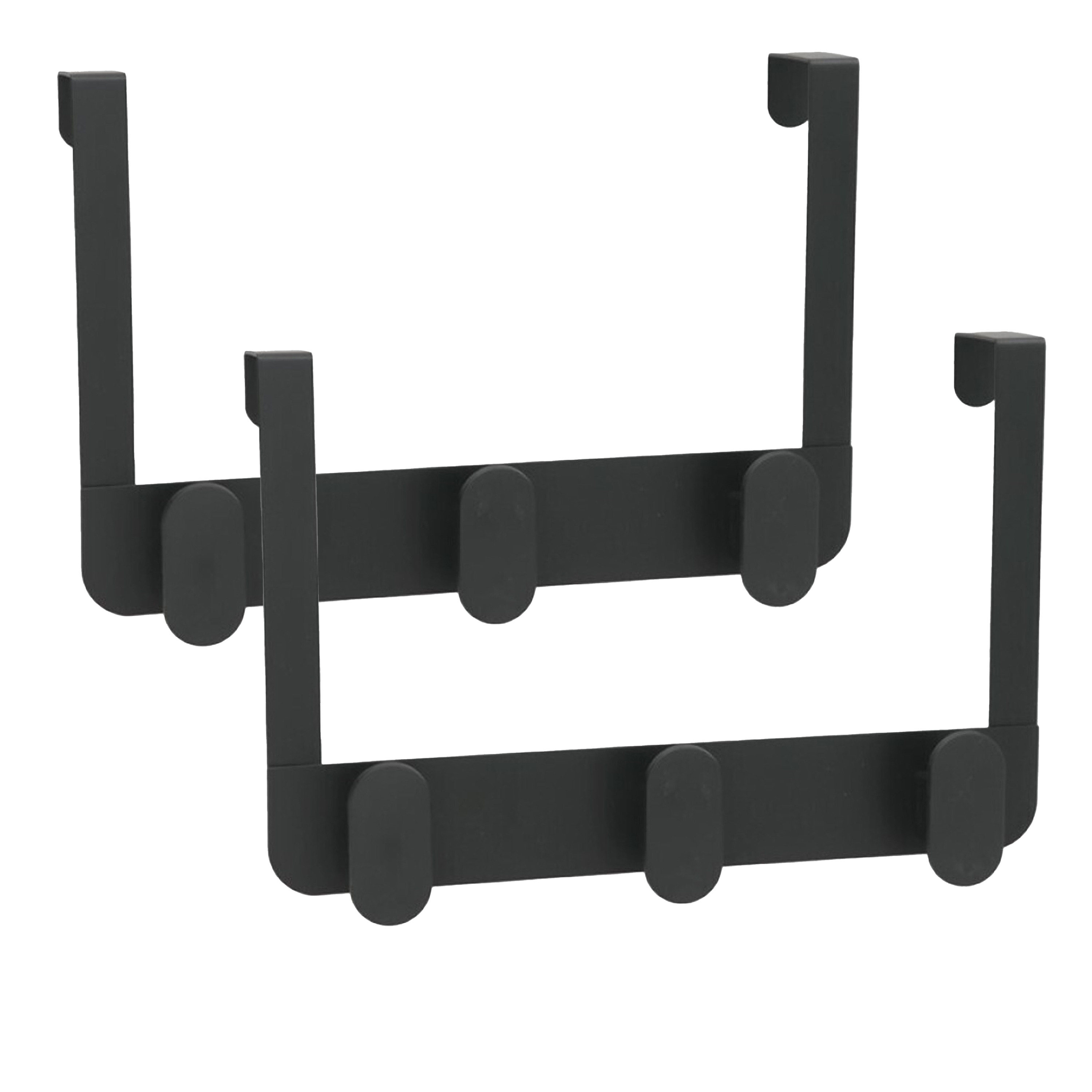 Gerimport Deurkapstok - 2x - 3 ophang haken - zwart - metaal - ruimtebesparend -