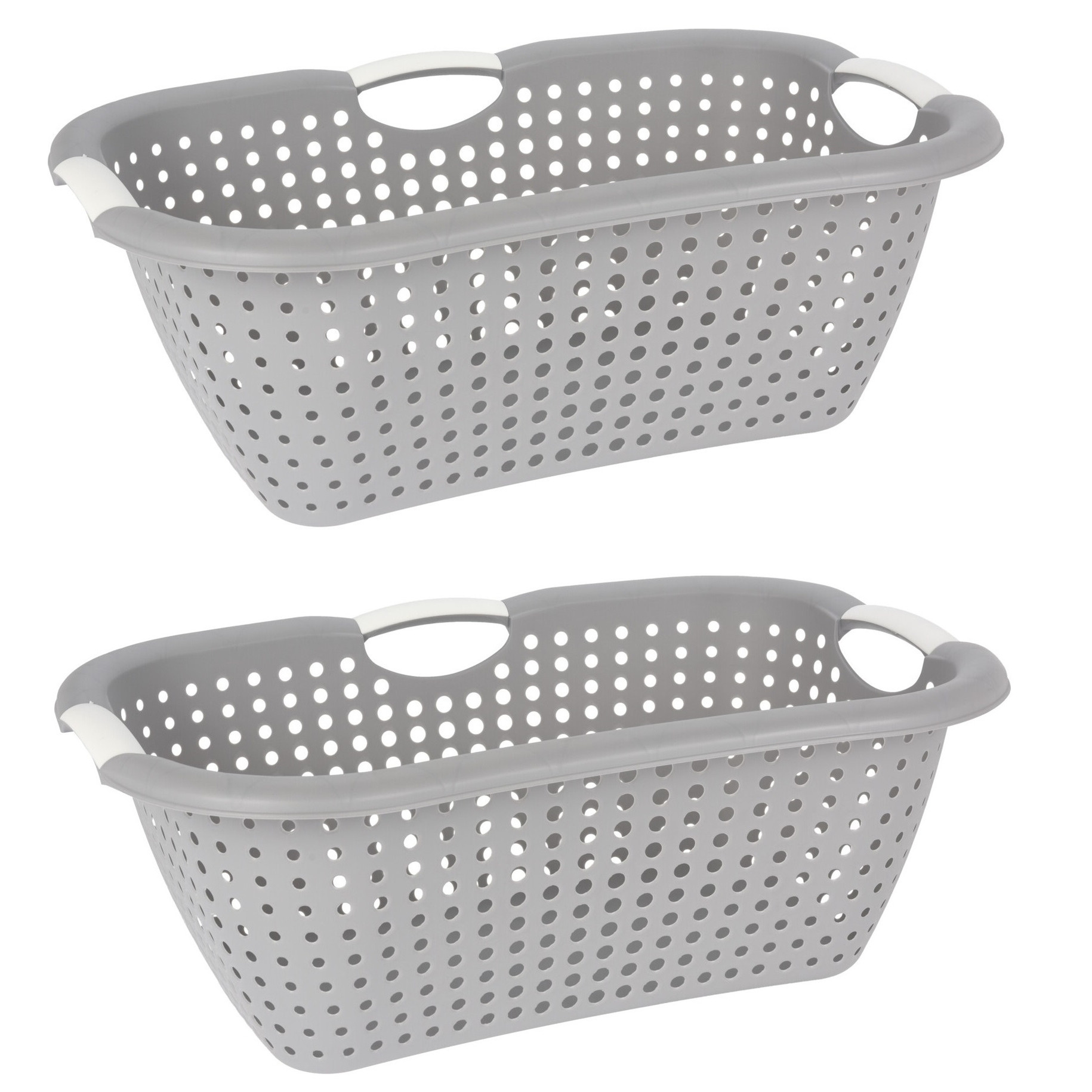 Storage Solutions wasmand - 2x - grijs - 26 liter - kunststof - x 60 x 22 cm - Draagwasmand -