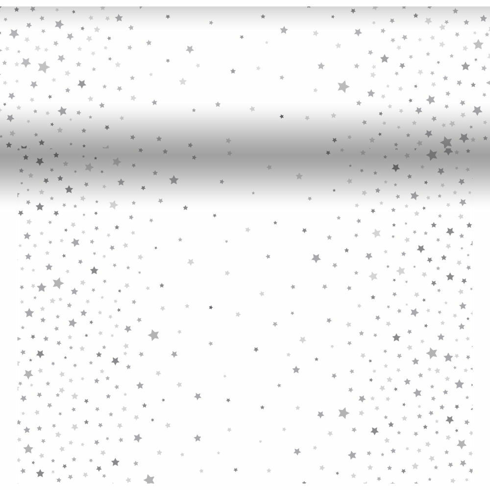 Duni Kerst thema tafelloper/placemats - 2x - x 480 cm - papier - wit met sterren -