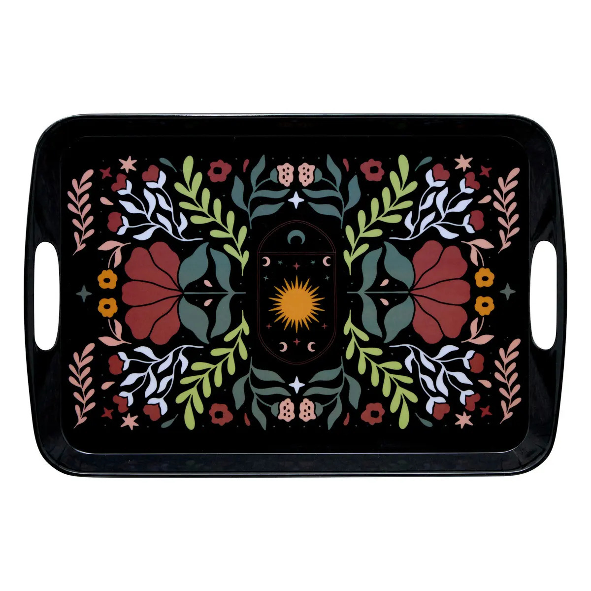 5five Design dienblad van melamine - x 26 x 2 cm - flowers print zwart -