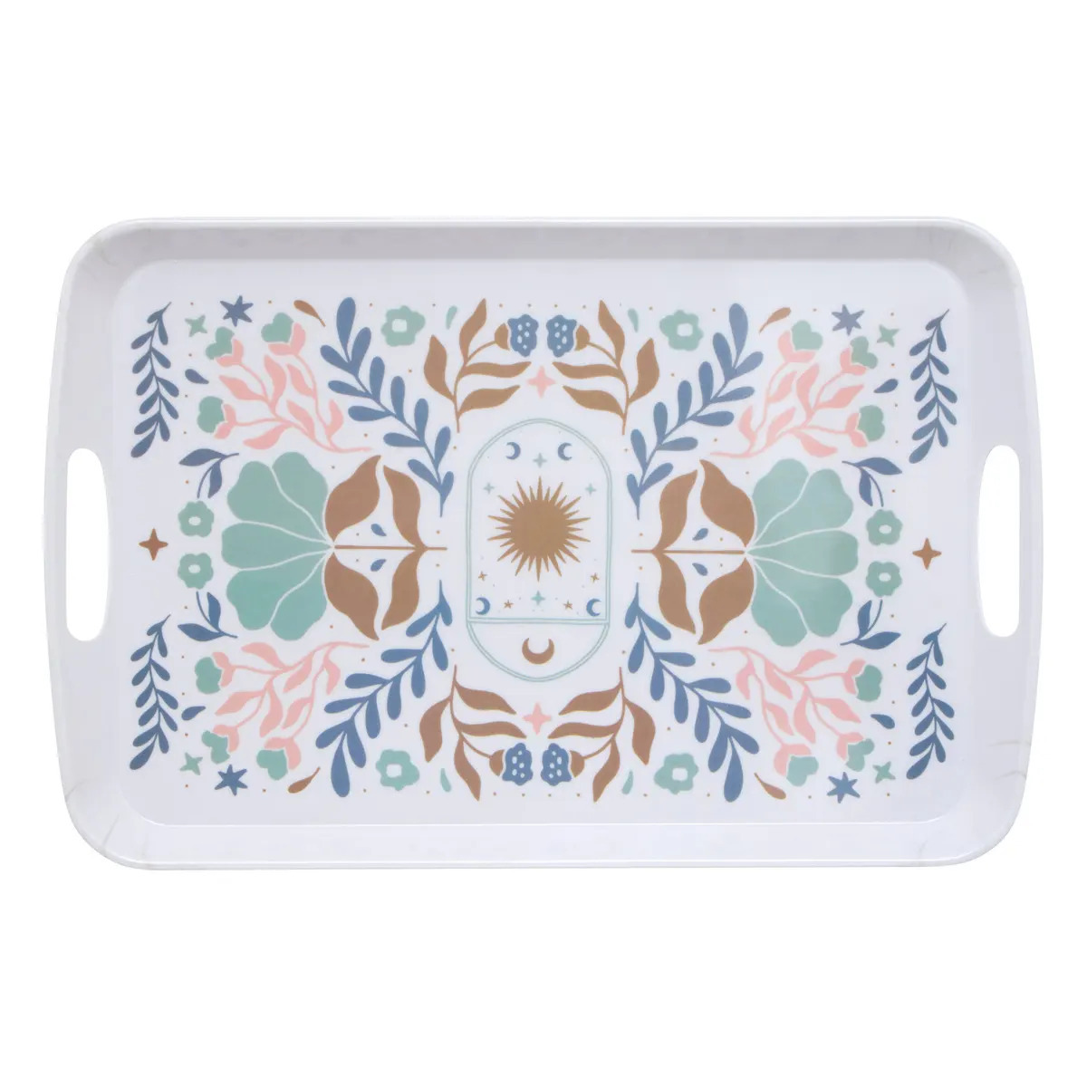 5five Design dienblad van melamine - 47 x 30 x 2 cm - flowers print wit -