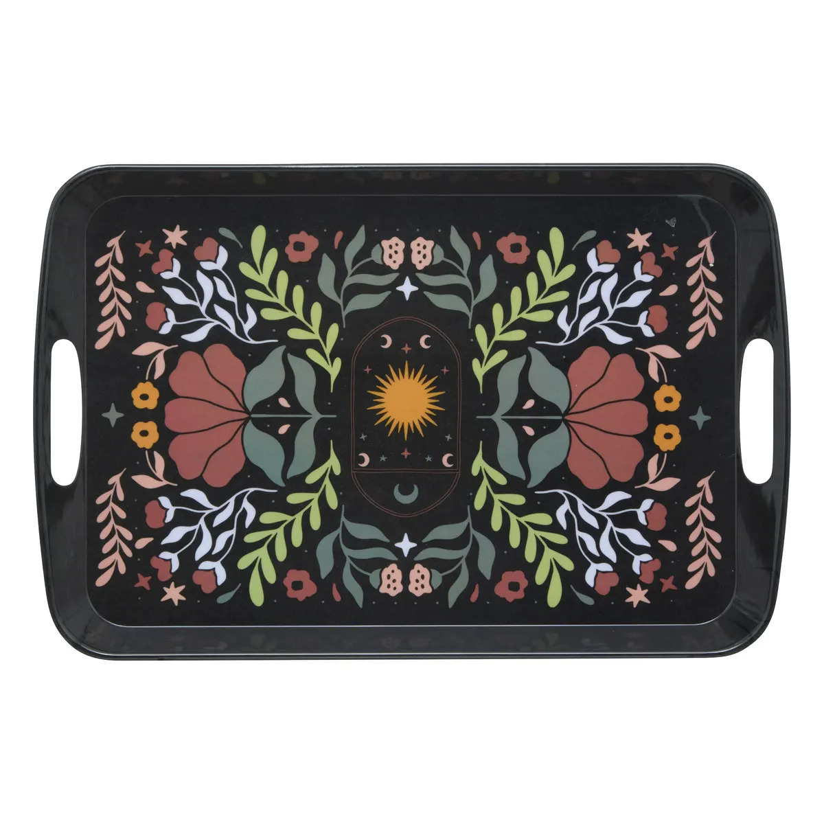 5five Design dienblad van melamine - 47 x 30 x 2 cm - flowers print zwart -