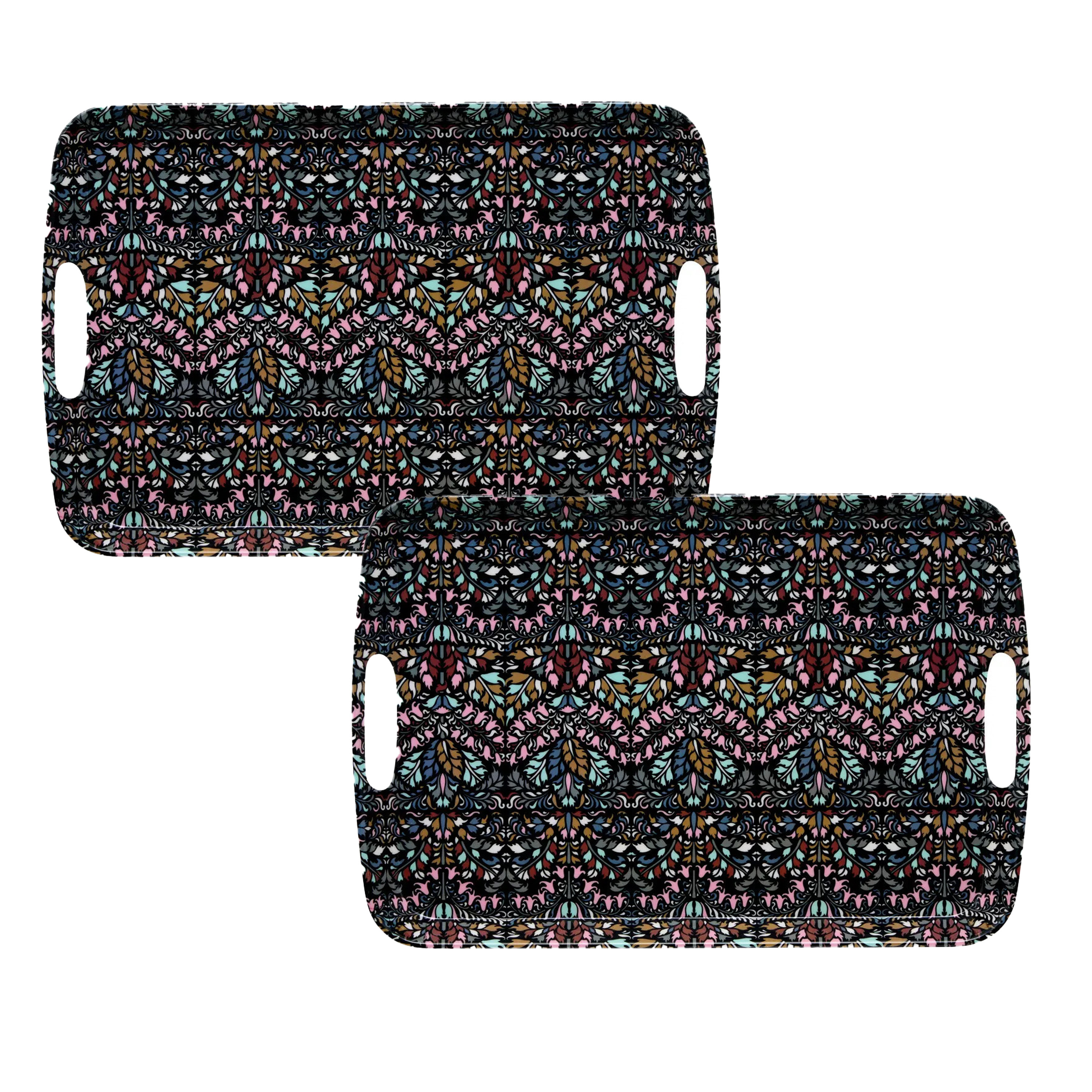 5five Designer dienbladen van melamine - 2x - 47 x 30 x 2 cm - flowers print antraciet -