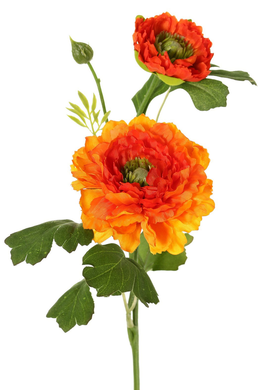 Driesprong collection Ranonkel, 2x vertakt met bloemen knop oranje kunstbloem zijde nepbloem - 