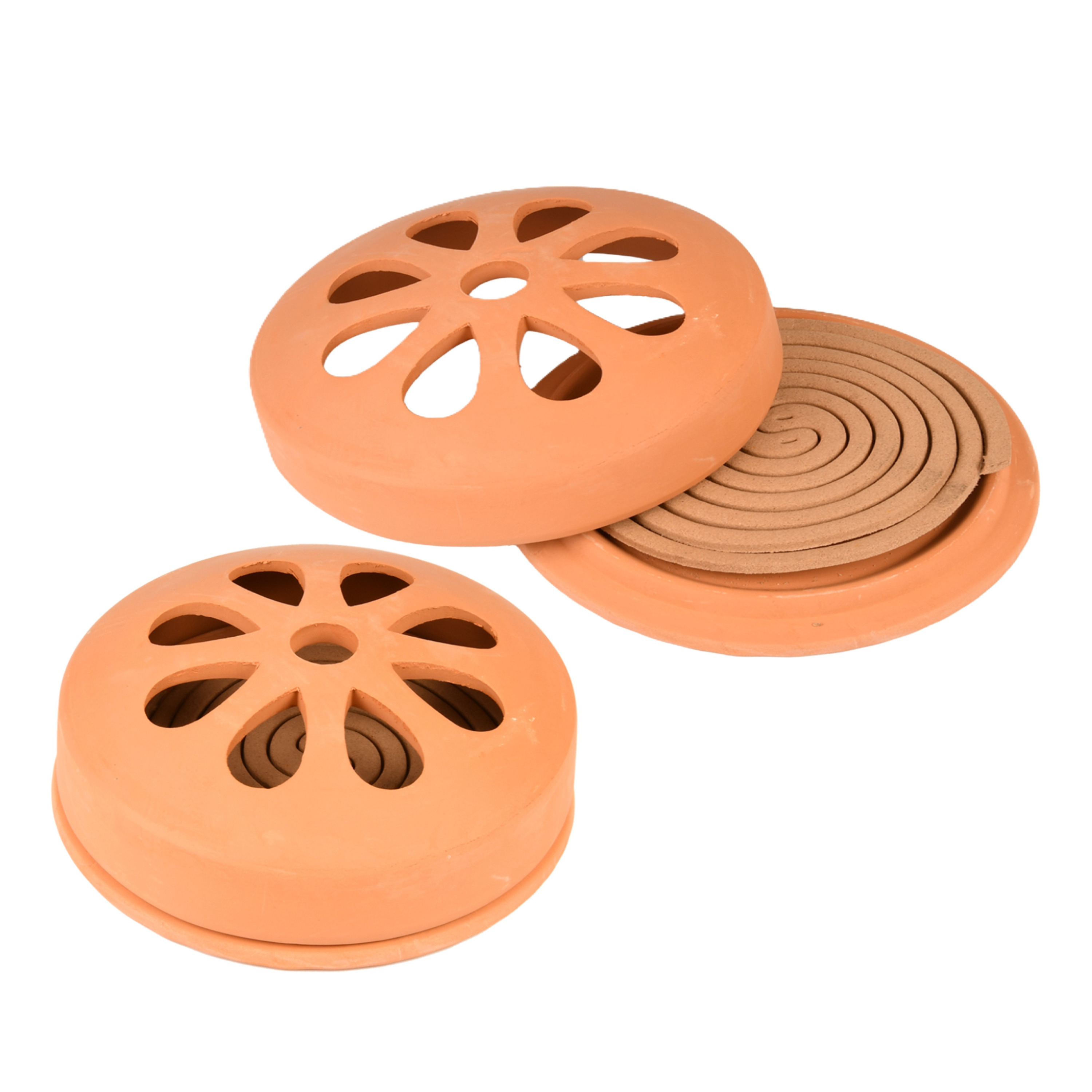 Esschert Design Terracotta houder met citronella spiralen - 2x stuks - D15 cm -
