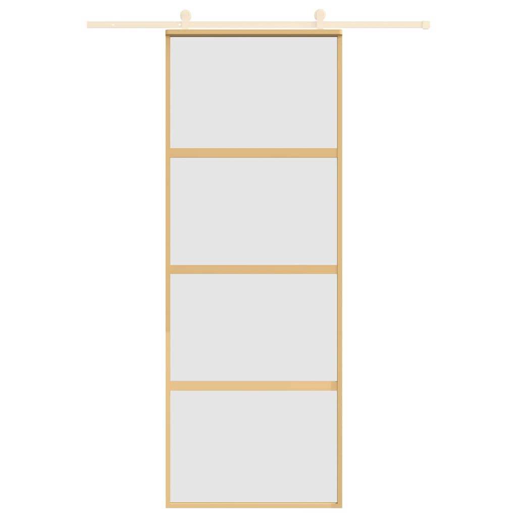 vidaXL Schuifdeur 76x205 cm mat ESG-glas en aluminium goudkleurig