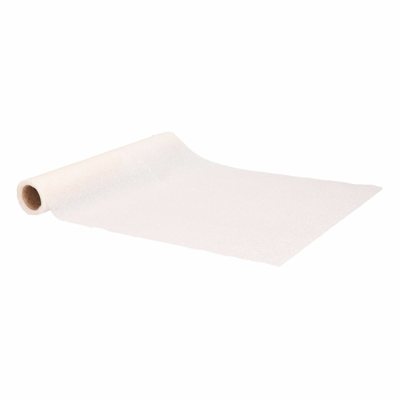 Merkloos Tafelloper - 2x - wit - glitters - L250 x B28 cm - polyester - tafelkleed loper -