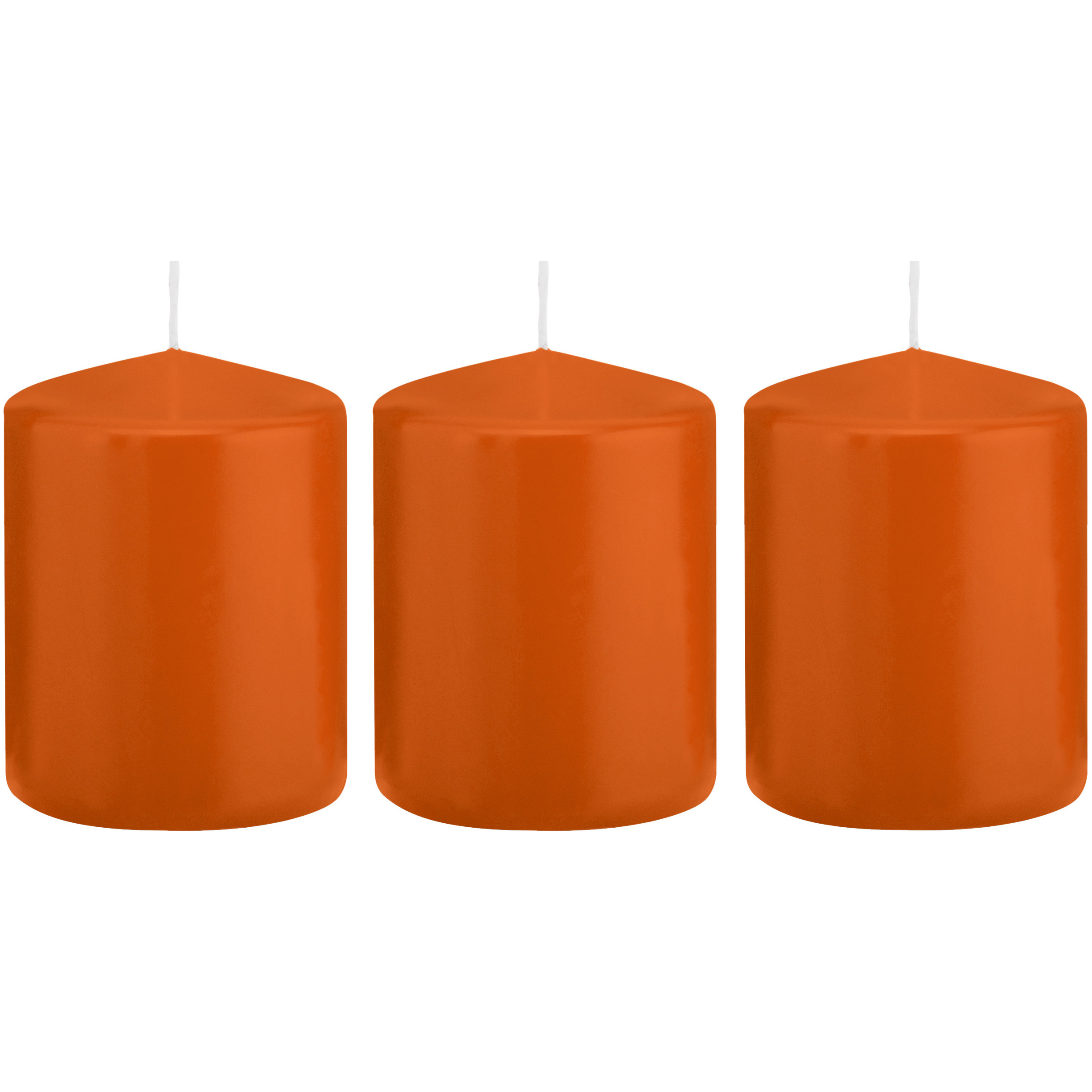 Trend Candles cilinder kaarsen - 3x - stompkaarsen - oranje - 6 x 8 cm - 29 branduren -