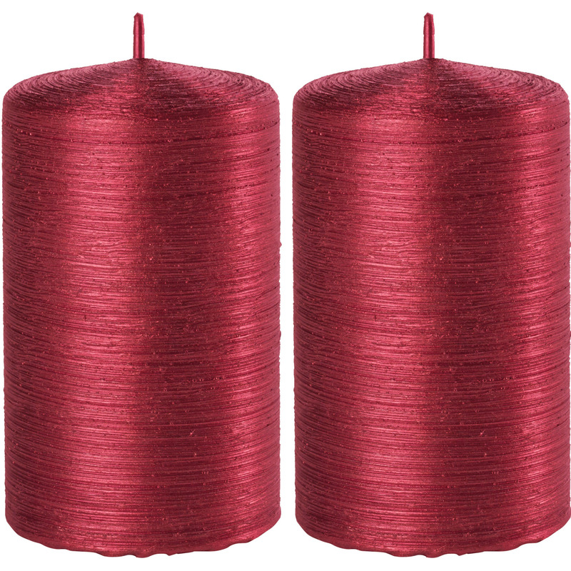 Enlightening Candles Cilinderkaars/stompkaars - 2x - rood - 6 x 10 cm - 25 branduren - sfeerkaarsen - kaarsen -