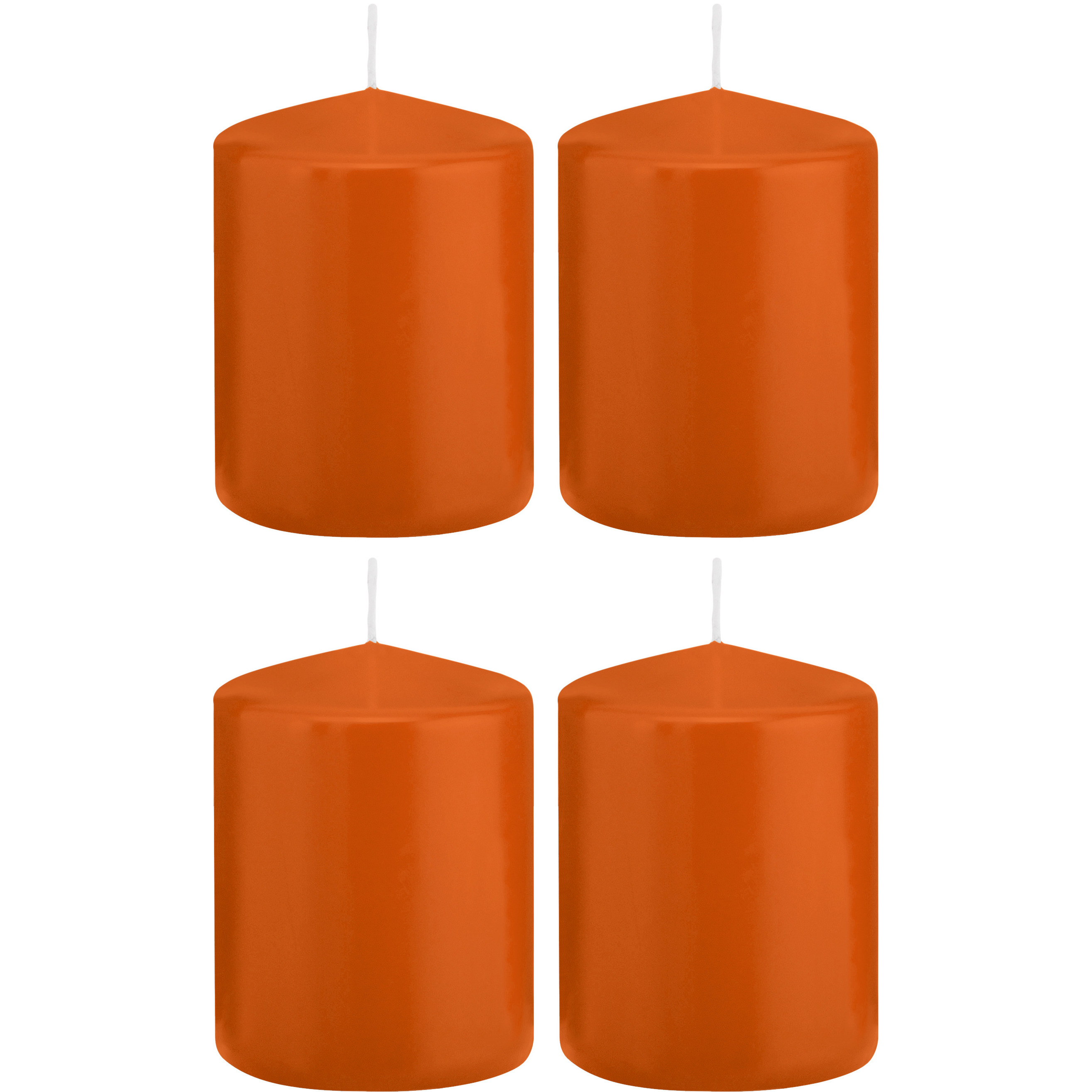 Trend Candles cilinder kaarsen - 4x - stompkaarsen - oranje - 6 x 8 cm - 29 branduren -