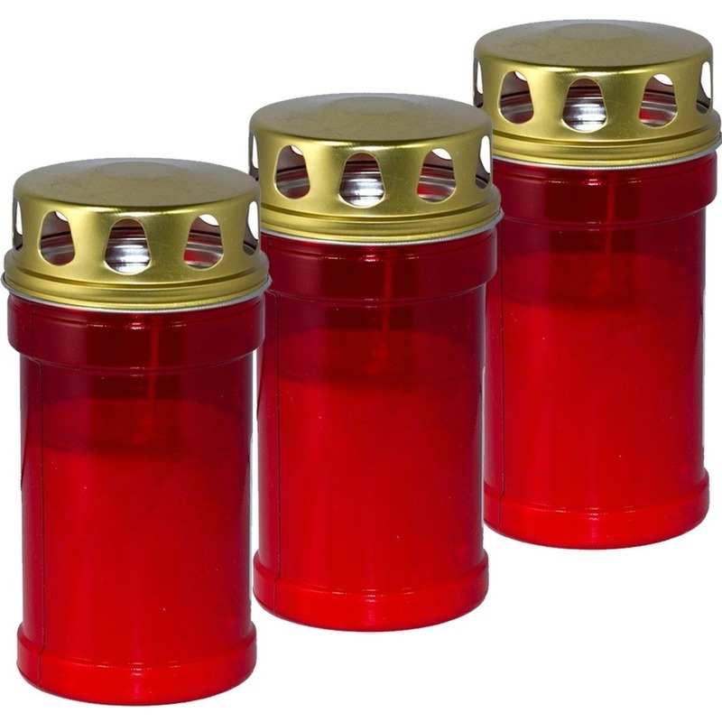 Trend Candles grafkaars - 3x - gedenklicht met deksel - rood - 7 x 14 cm - 2,5 dag - Gedenkkaars -