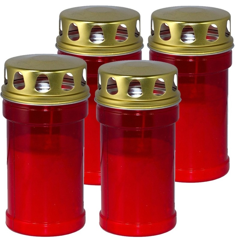 Trend Candles grafkaars - 4x - gedenklicht met deksel - rood - 7 x 14 cm - 2,5 dag - Gedenkkaars -