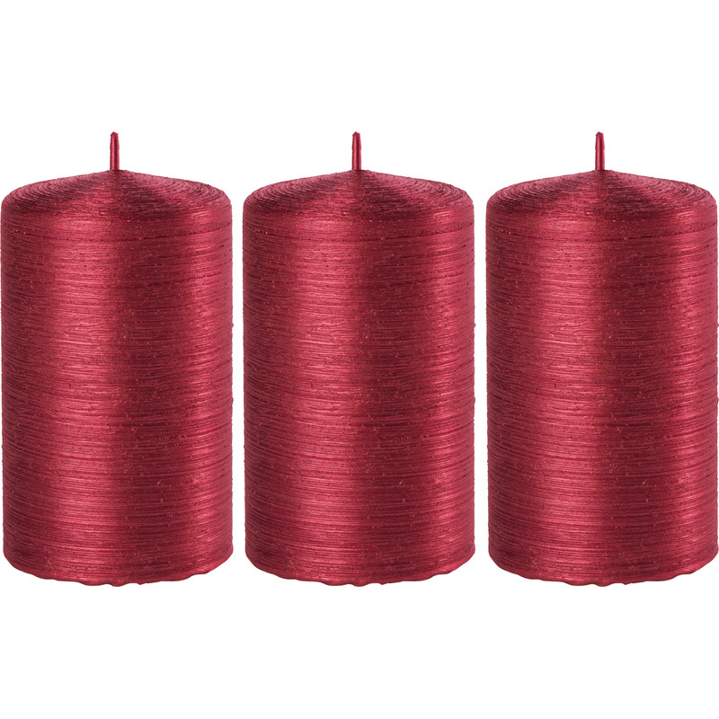 Enlightening Candles Cilinderkaars/stompkaars - 3x - rood - 6 x 10 cm - 25 branduren - sfeerkaarsen - kaarsen -