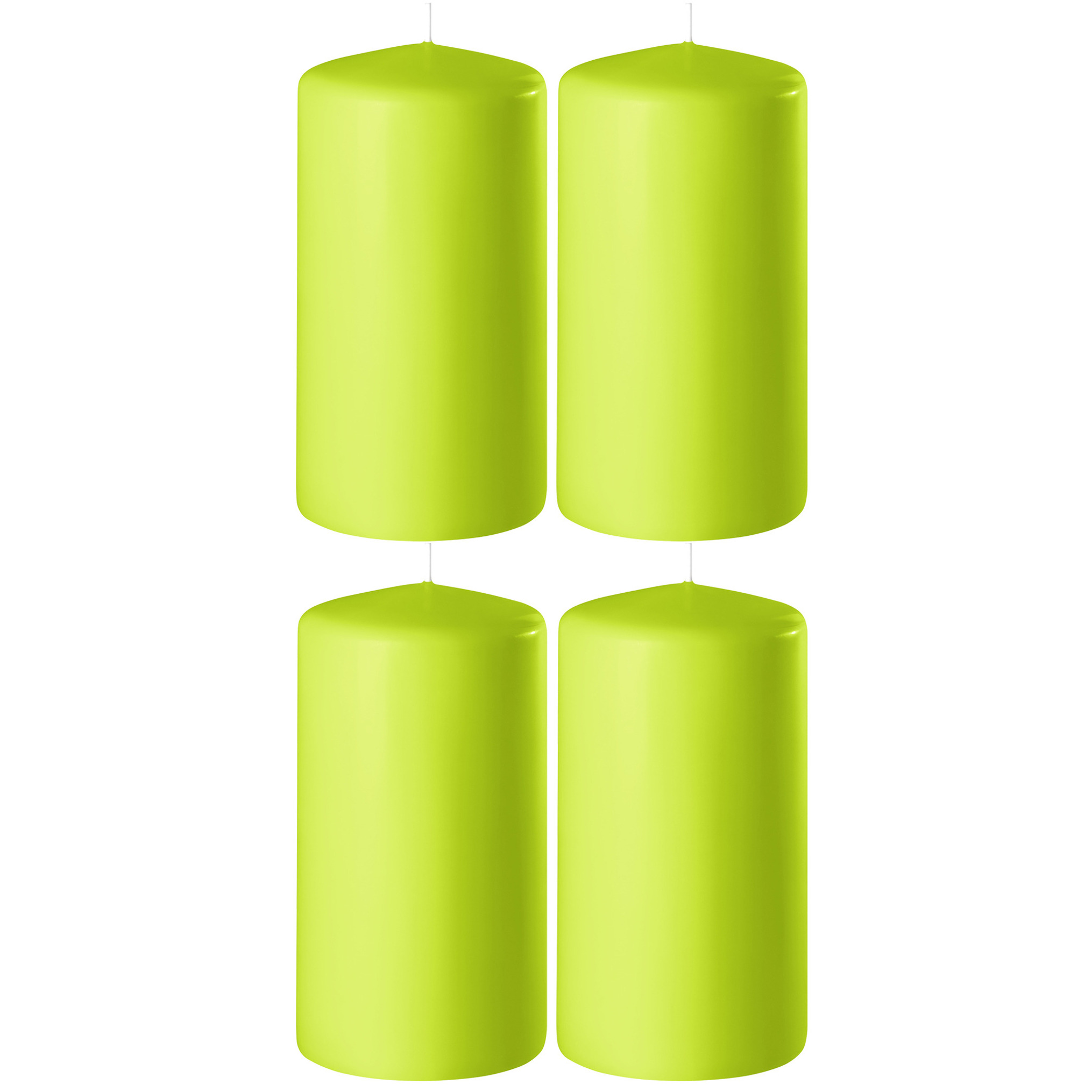 Enlightening Candles Cilinder - 4x - stompkaars - limegroen - D6 x H15 cm - branduur -