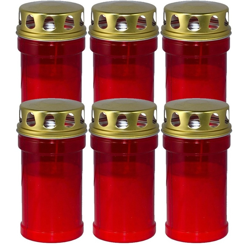 Trend Candles grafkaars - 6x - gedenklicht met deksel - rood - 7 x 14 cm - 2,5 dag - Gedenkkaars -