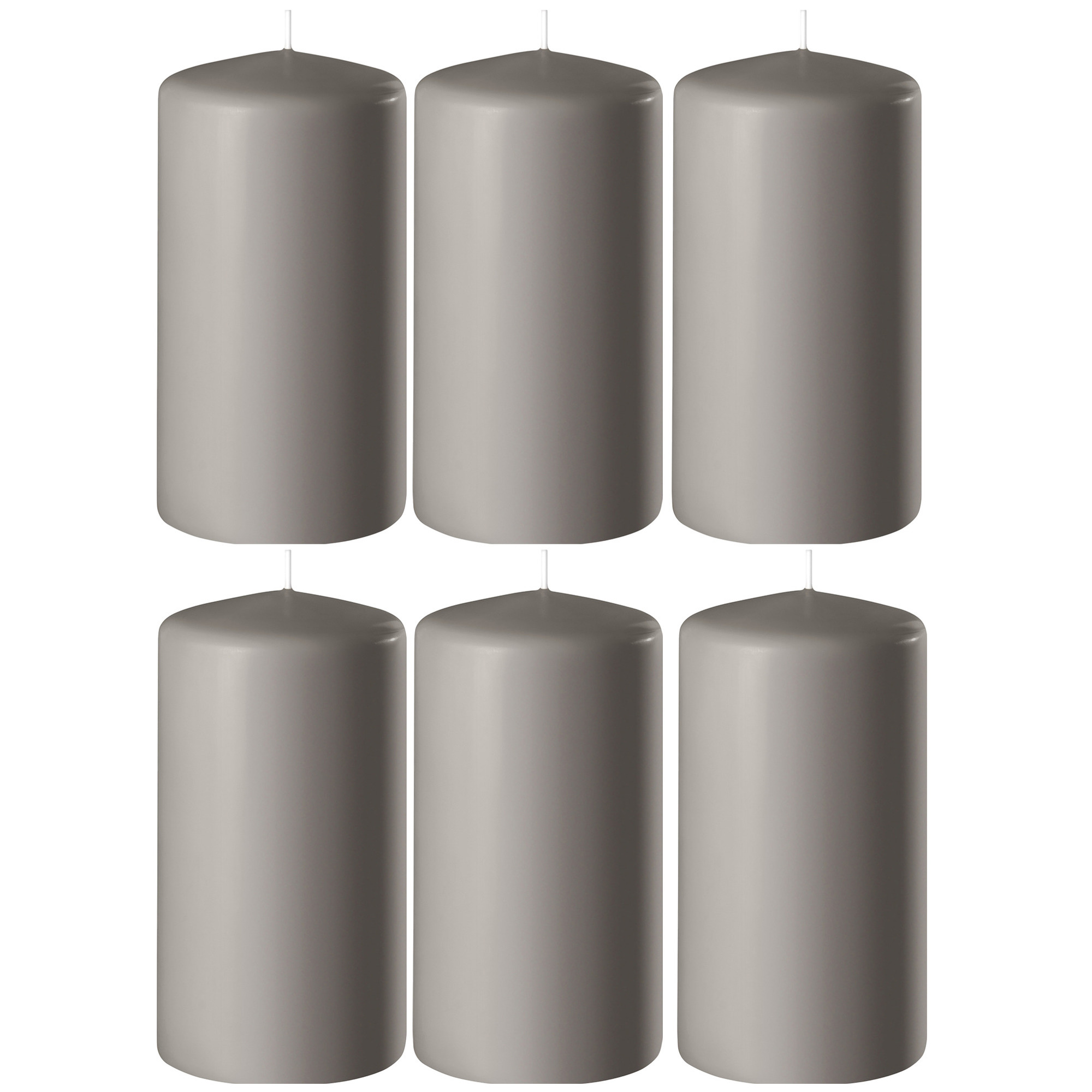 Enlightening Candles Cilinder/stompkaars - 6x - zand/grijs - D6 x H15 cm - branduur -