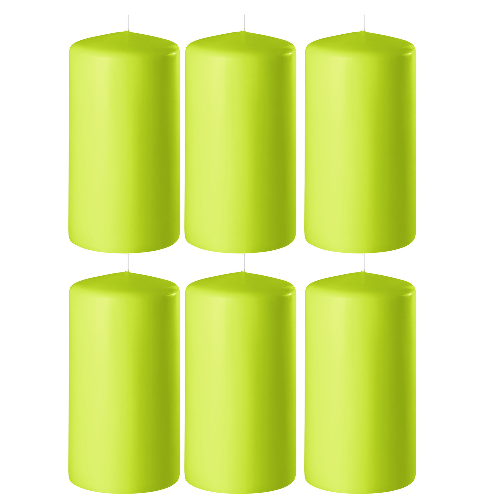 Enlightening Candles Cilinder - 6x - stompkaars - limegroen - D6 x H15 cm - branduur -