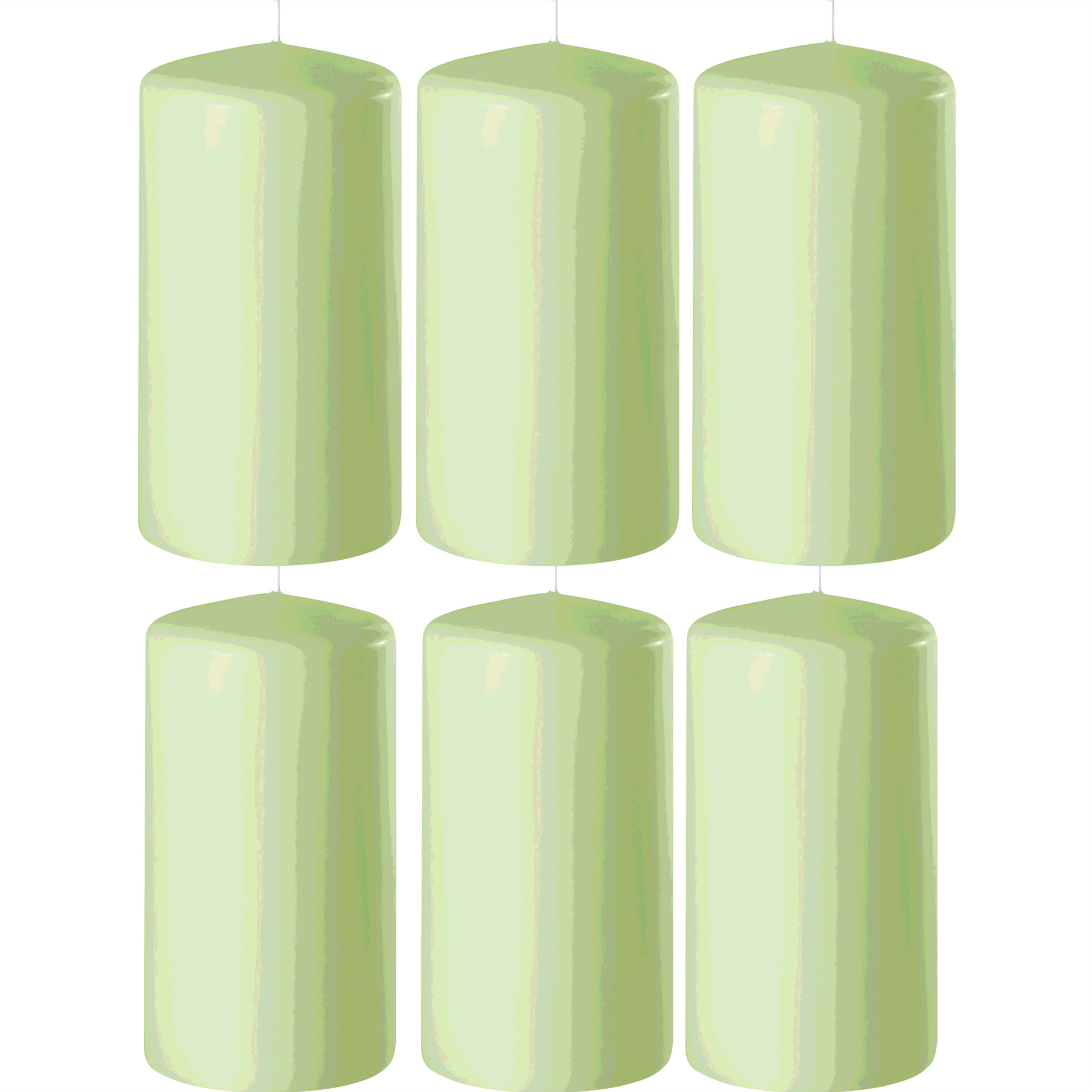 Enlightening Candles Cilinder/stompkaars - 6x - lichtgroen - D6 x H15 cm - branduur -