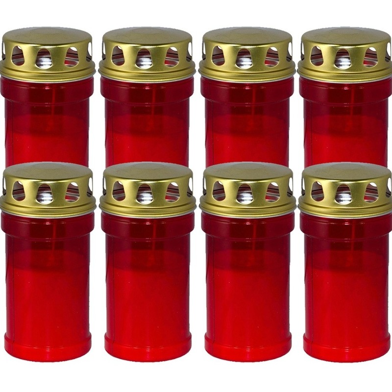 Trend Candles grafkaars - 8x - gedenklicht met deksel - rood - 7 x 14 cm - 2,5 dag - Gedenkkaars -