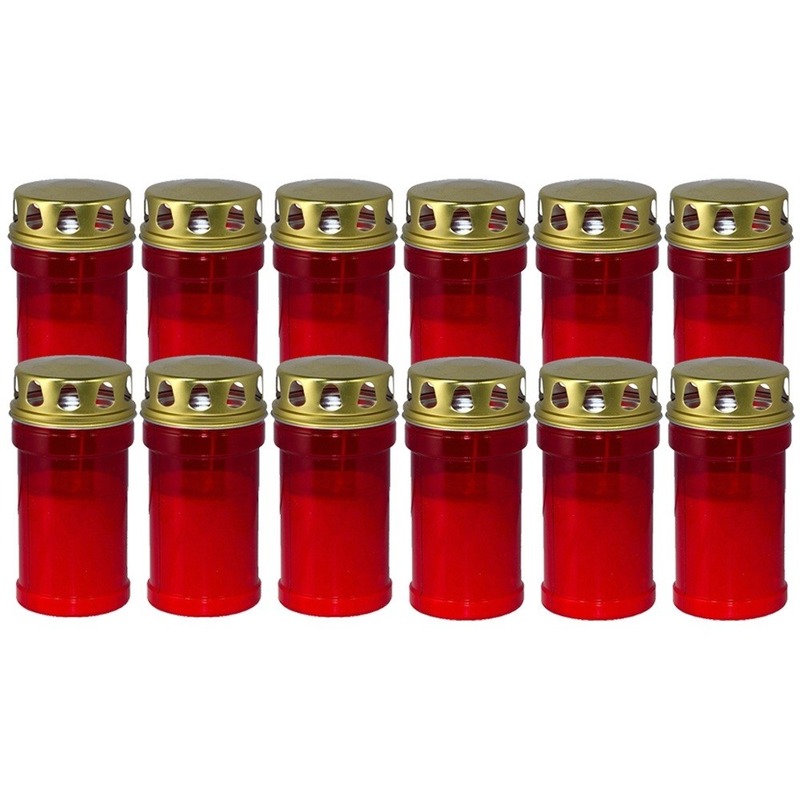 Trend Candles grafkaars - 12x - gedenklicht met deksel - rood - 7 x 14 cm - 2,5 dag - Gedenkkaars -