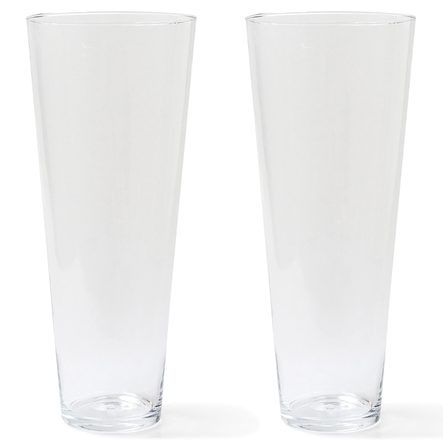 Merkloos Bellatio design Vaas - 2x - Transparant - conisch - glas - H40xD17 cm -