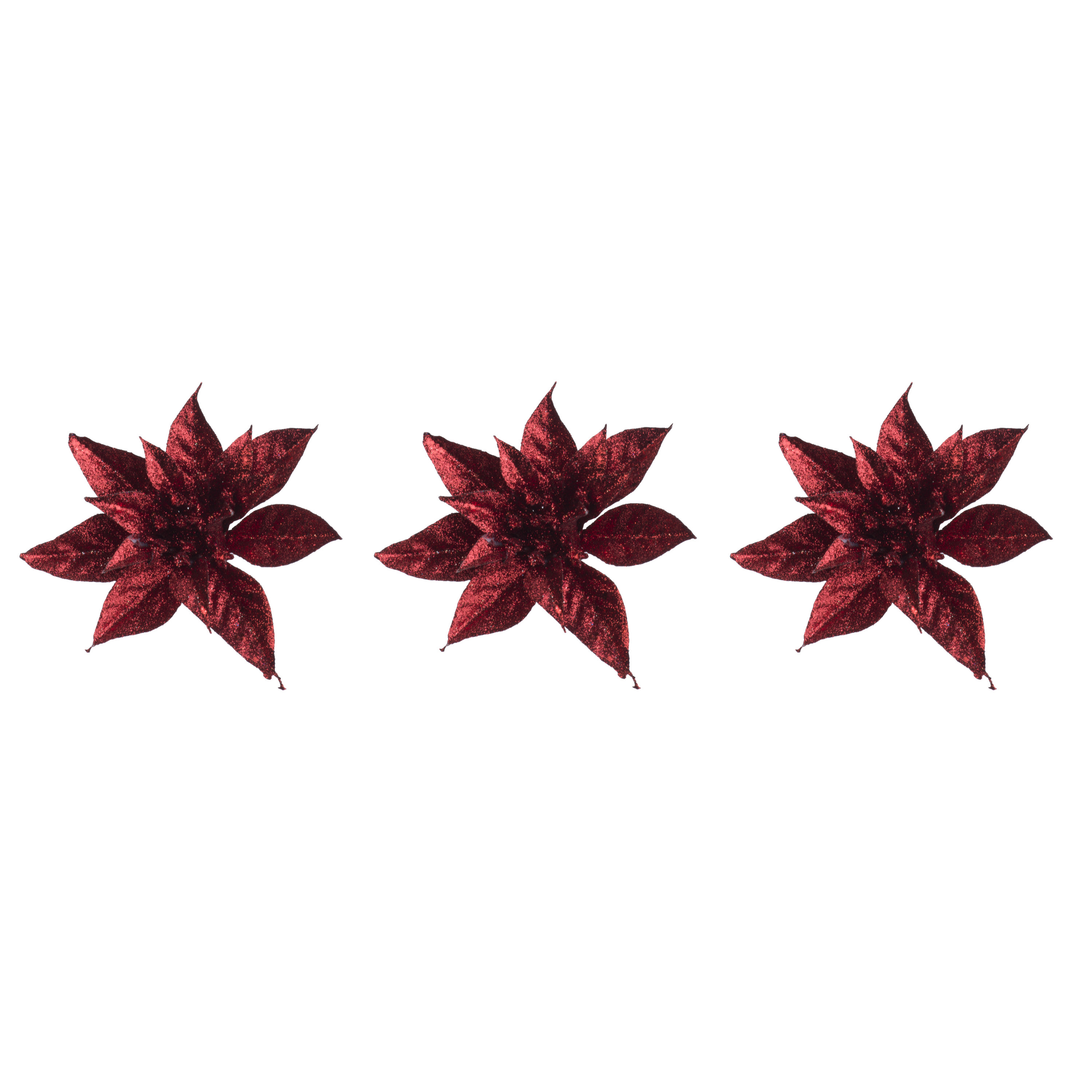 Cosy & Trendy Kerstboomversiering Kerstster - 3x - 15 cm - rood glitter - op clip -