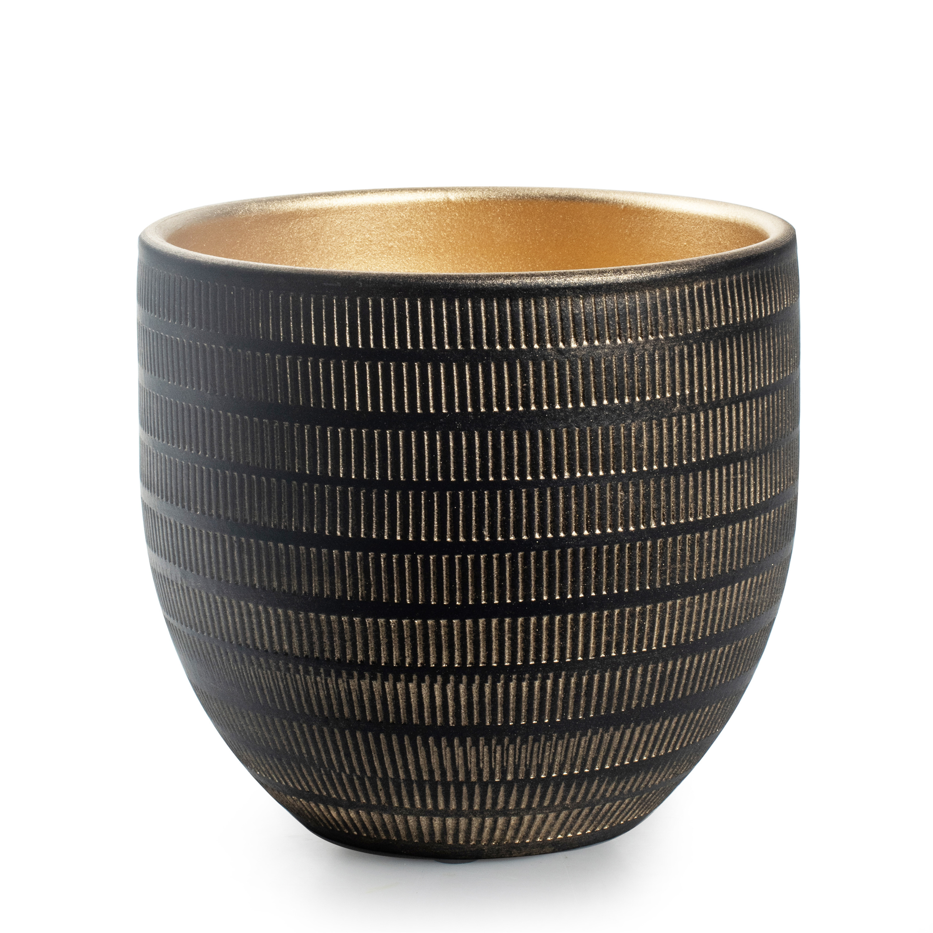 Jodeco Plantenpot/bloempot Beau - zwart/goud - keramiek - D20 x H18 cm -