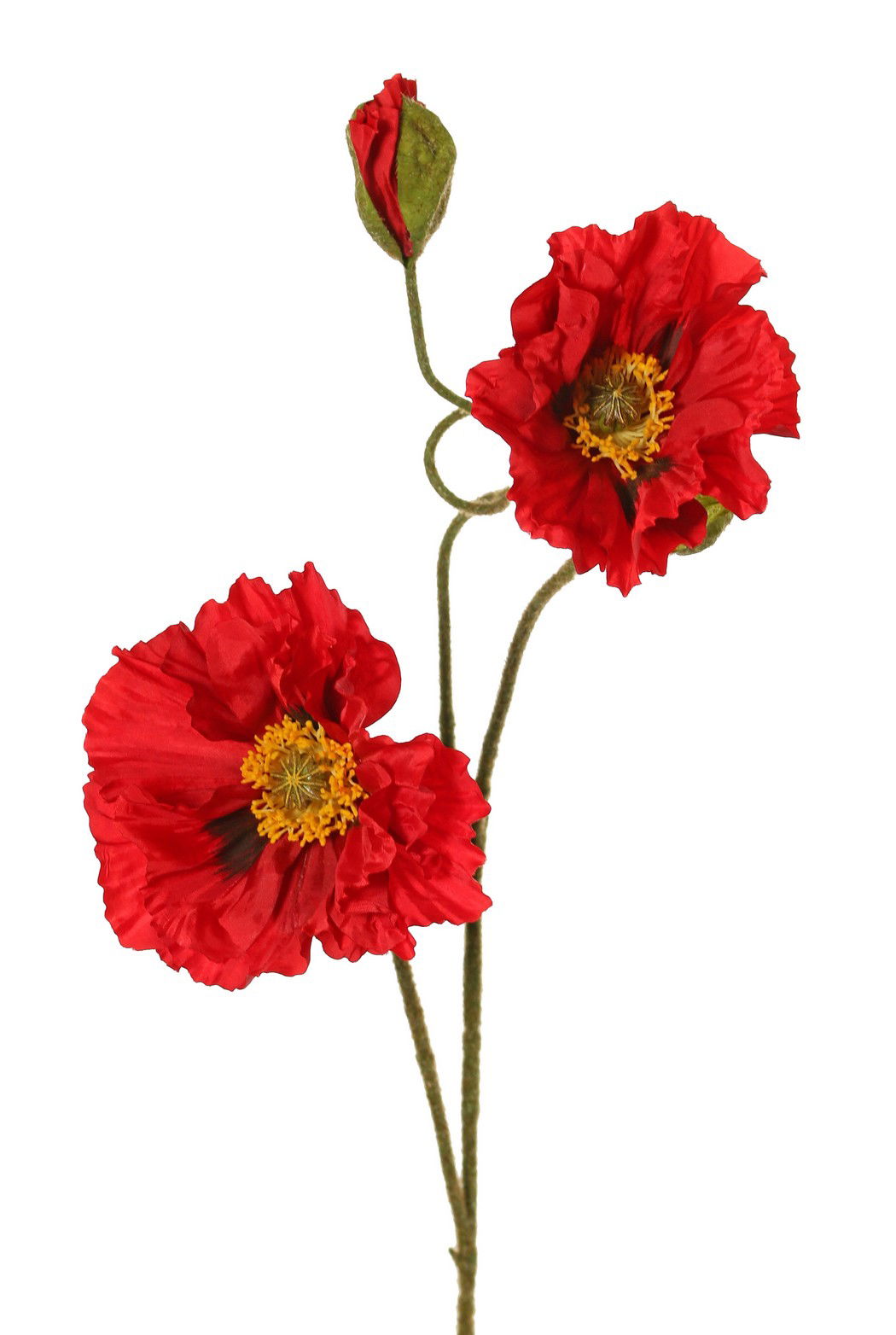 Top art Papaver Meadow met 2 grote bloemen dia. 13/ 11 cm & 1 grote knop 7 cm geflockte steel 90 cm - 