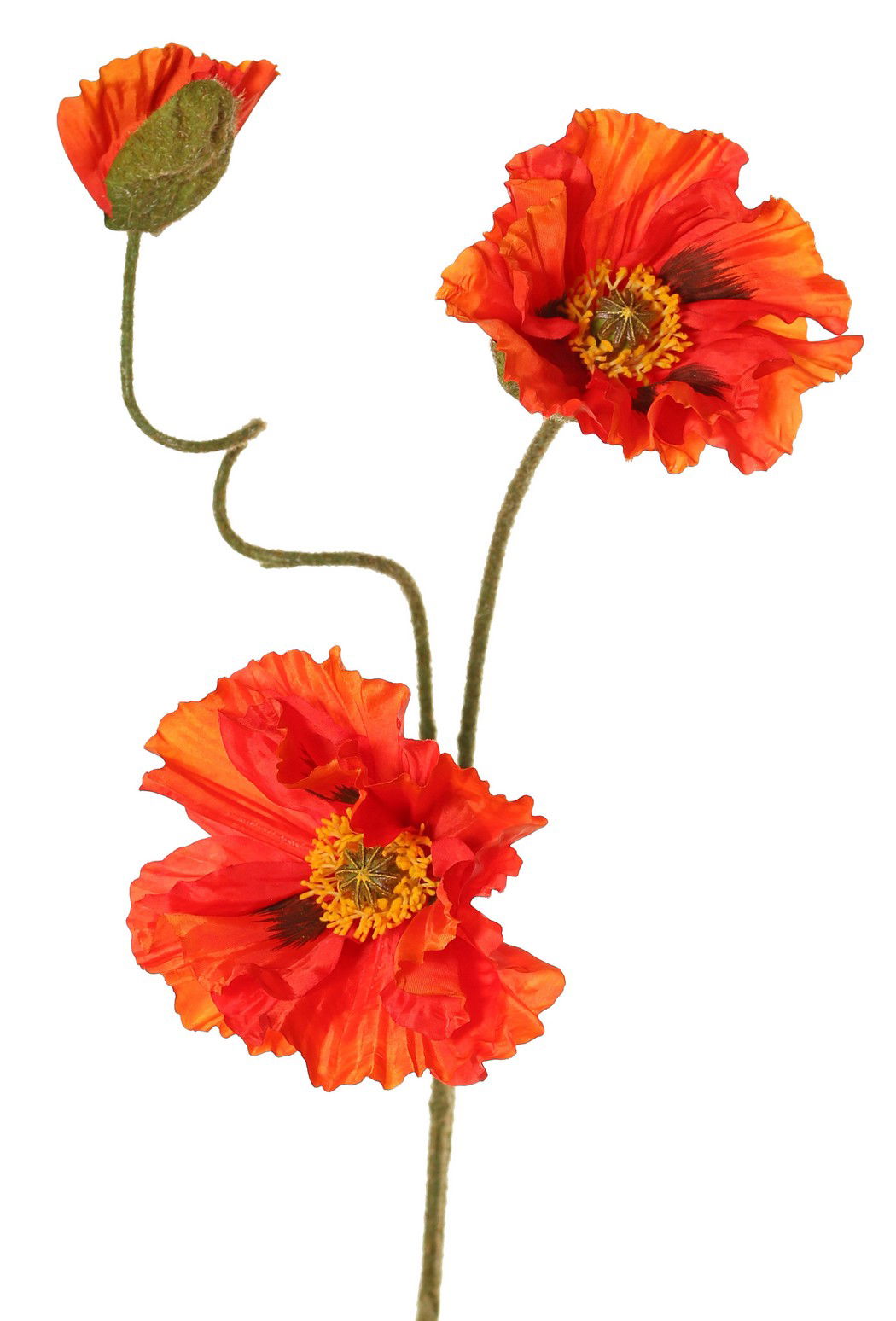 Top art Papaver Meadow met 2 grote bloemen dia. 13/ 11 cm & 1 grote knop 7 cm geflockte steel 90 cm - 