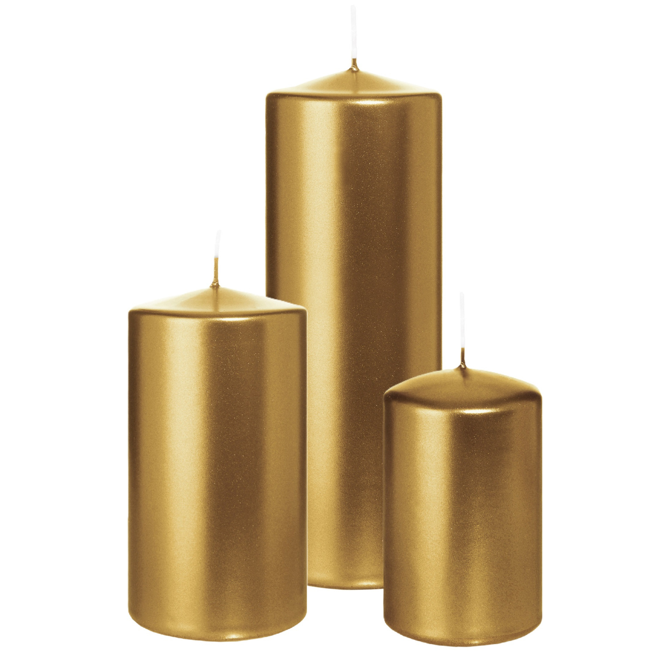 Wiedemann Cilinderkaarsen/stompkaarsen - set van 3 - metallic goud - 6x8/7x13/7x20 cm -