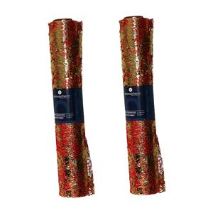 Feeric lights & Christmas Decoratie stof/tafelloper - 2x - rood -500 x 28 cm - polyester - tafeldecoratie - kerstversiering -
