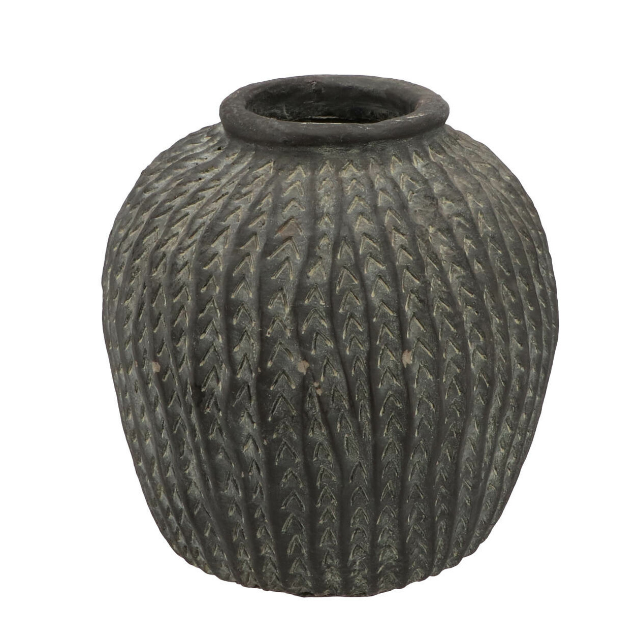 DK Design Bloemenvaas kruik/pot model - klei grijs - graan relief - D26 x H27 cm - rustieke vaas -