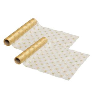 Feeric lights & Christmas Decoratie stof/tafelloper - 2x - goud - 500 x 28 cm - polyester - tafelversiering - kerstdiner -