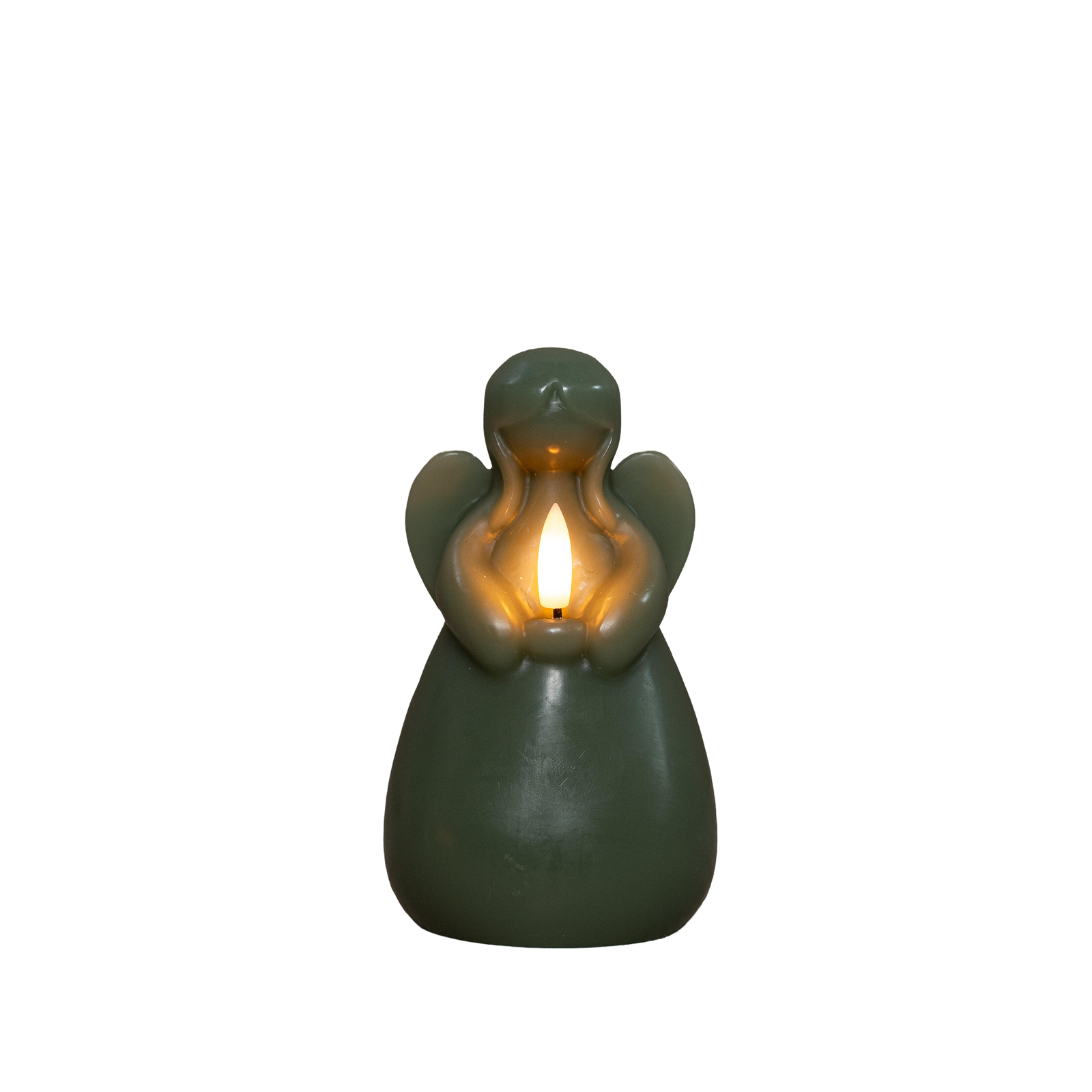 Annas collection Kaars engel wax led 3d vlam op batterij met timer d8.5h14.5 cm jade groen - 