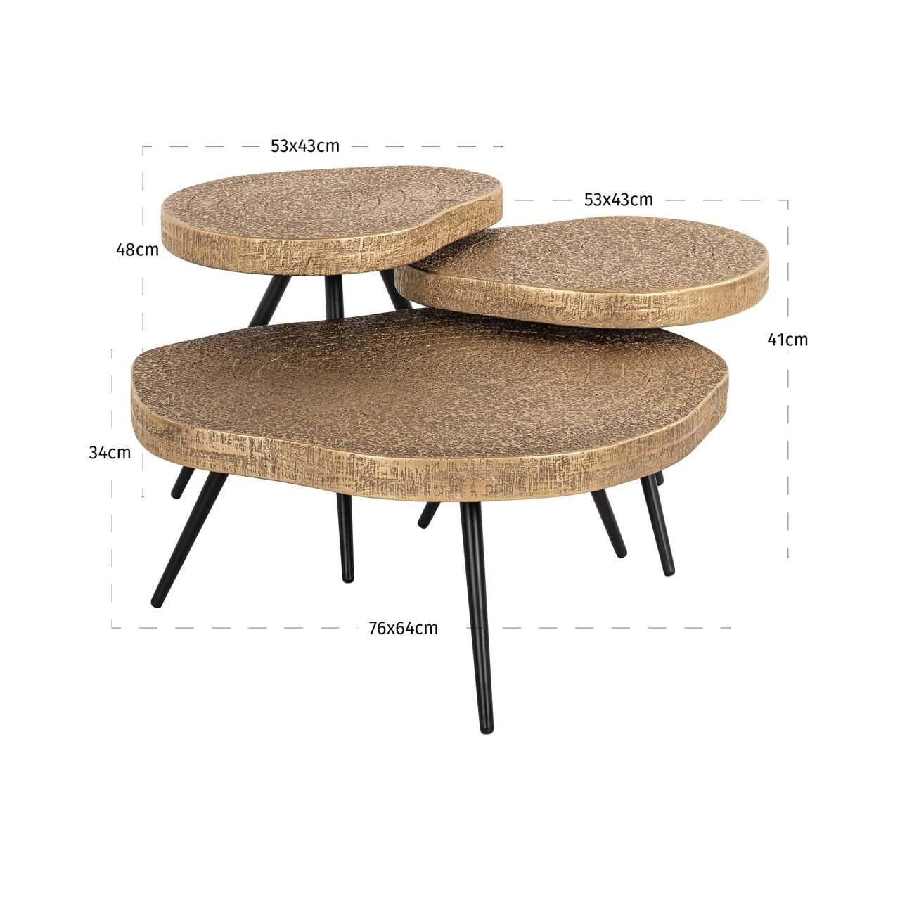 Richmond Interiors Richmond Organische Salontafel Symba Set van 3 stuks - Brons