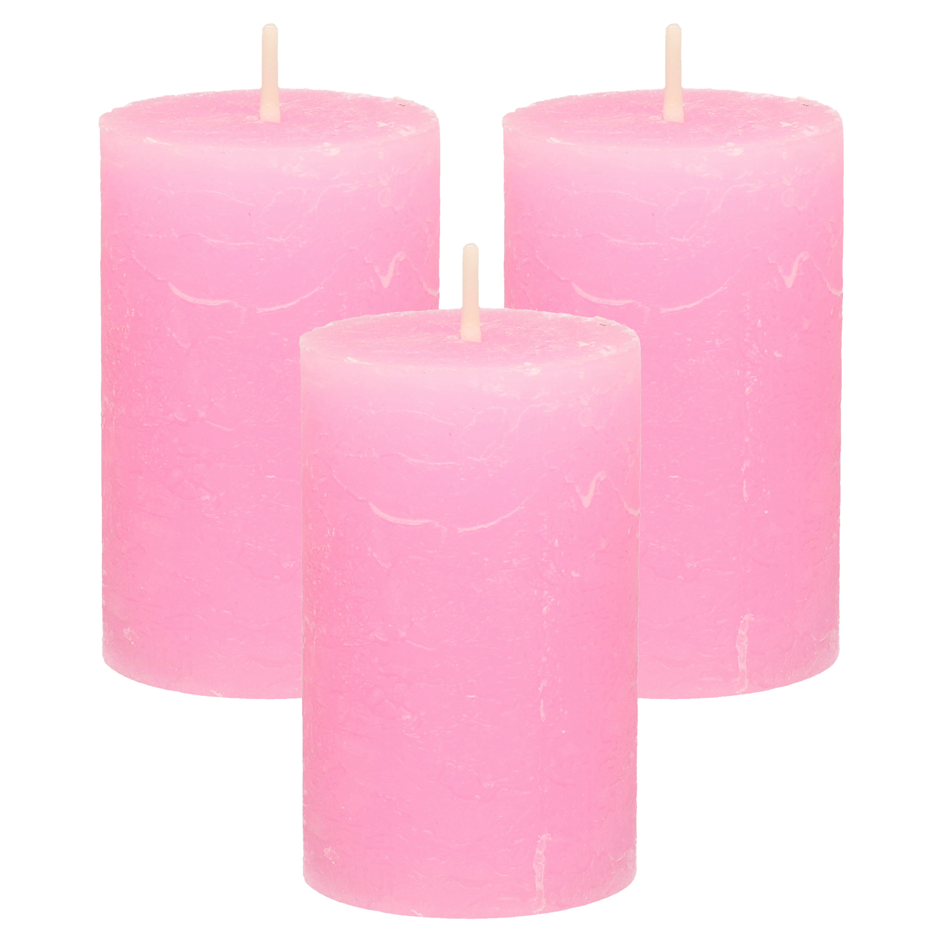 Merkloos Stompkaars - 3x - roze - 5 x 8 cm - klein rustiek model - cilinderkaars - kaars -