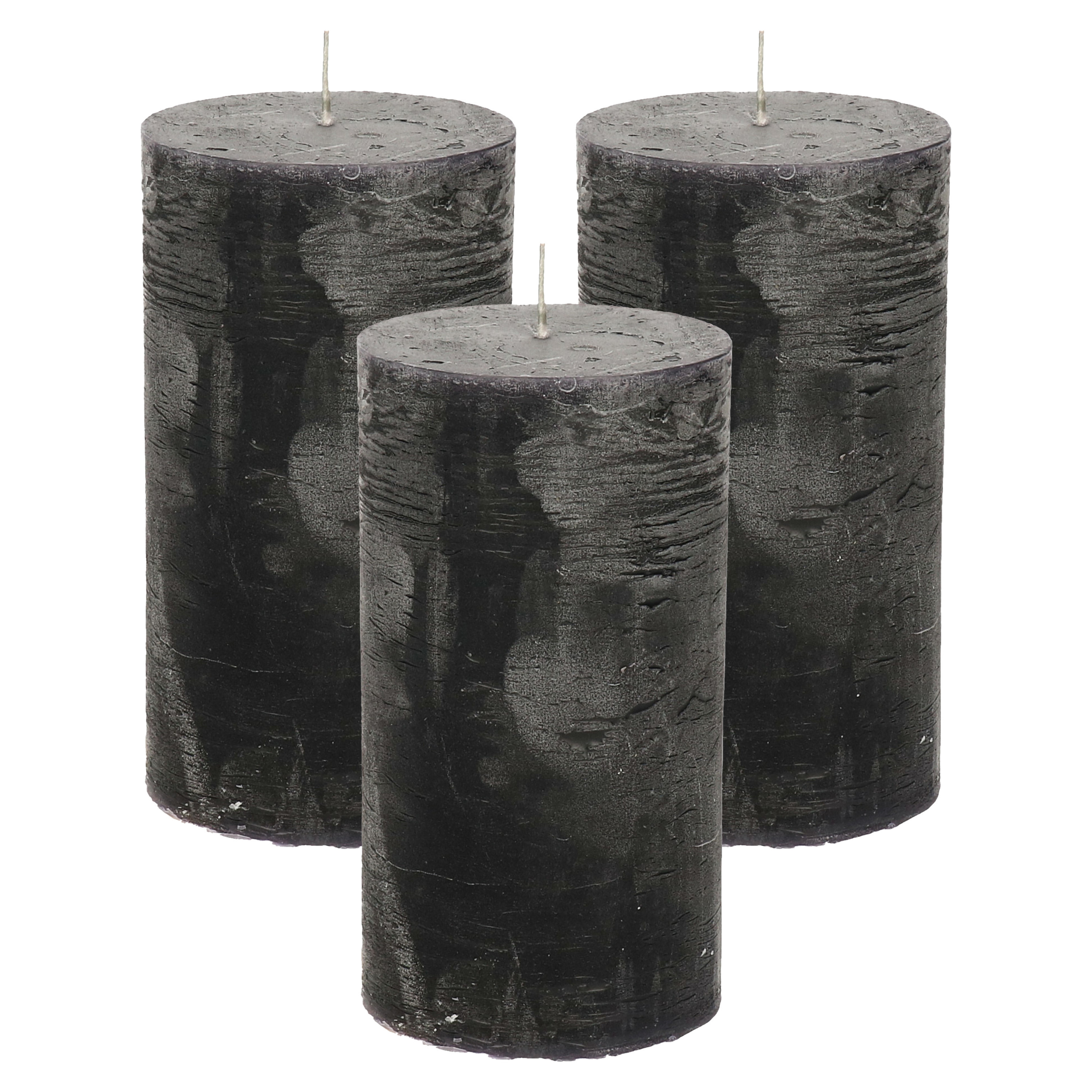 Merkloos Stompkaars - 3x - zwart - 7 x 13 cm - rustiek model - cilinderkaars - kaars -