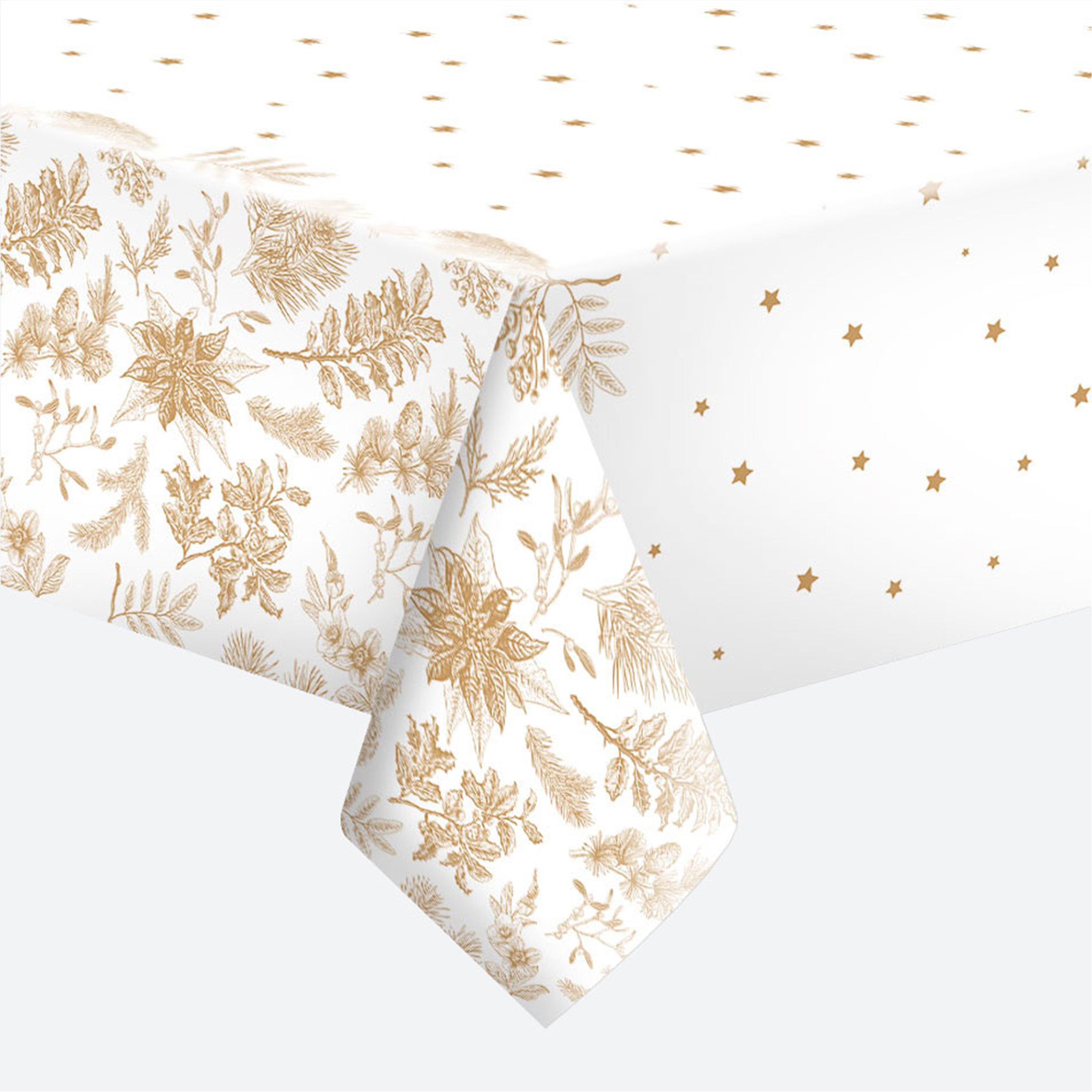 Daisy Kerst tafelkleed - 120 x 180 cm - wit/goud - papier - bladeren print - tafellaken -