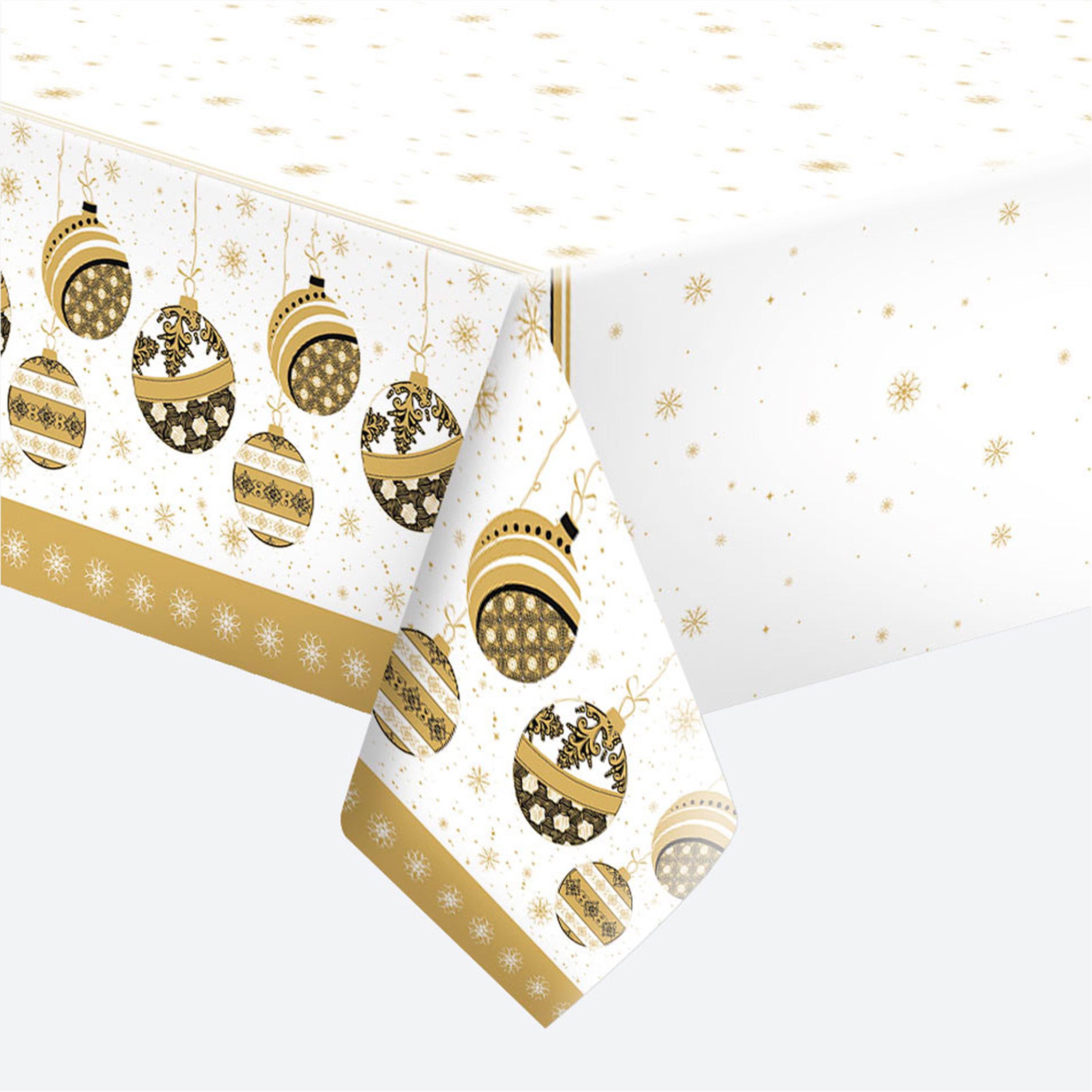 Daisy Kerst tafelkleed - 120 x 180 cm - wit/goud - papier - kerstballen print - tafellaken -