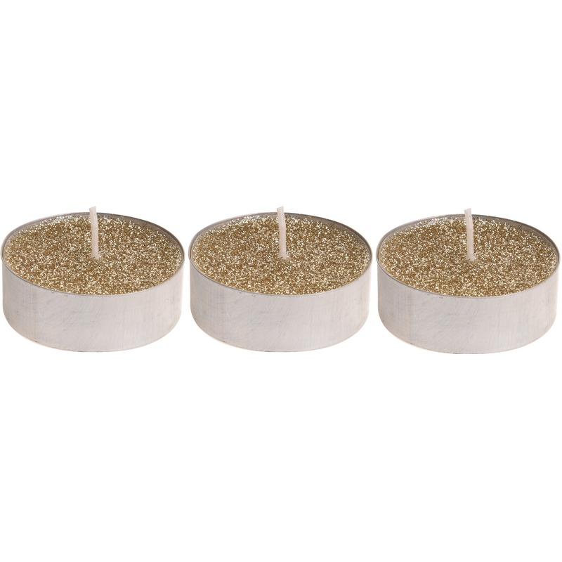 Merkloos Waxinelichtjes - theelichtjes - goud - 15x stuks - 6 cm - met glitter - kaarsen - kerst -